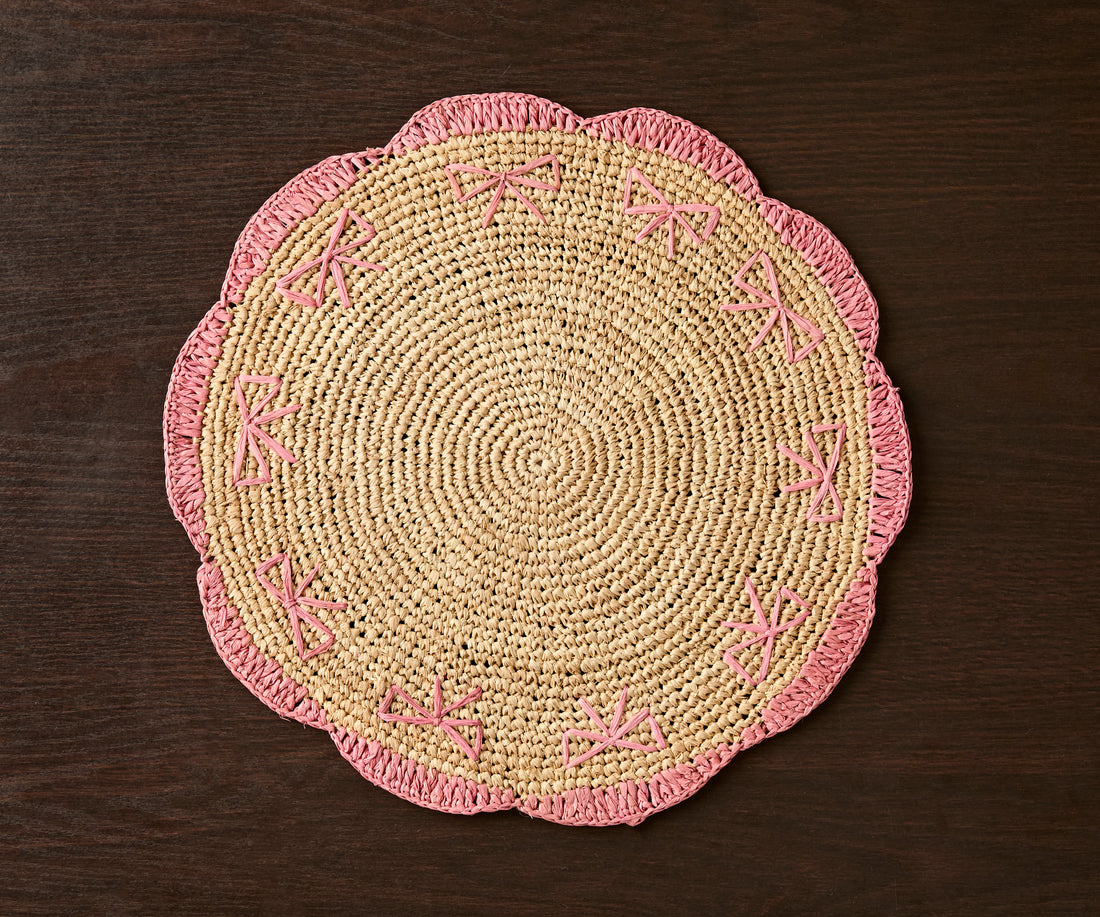 Payton James Handwoven Bow Placemats – Hand-Crocheted Raffia Palm Table Decor