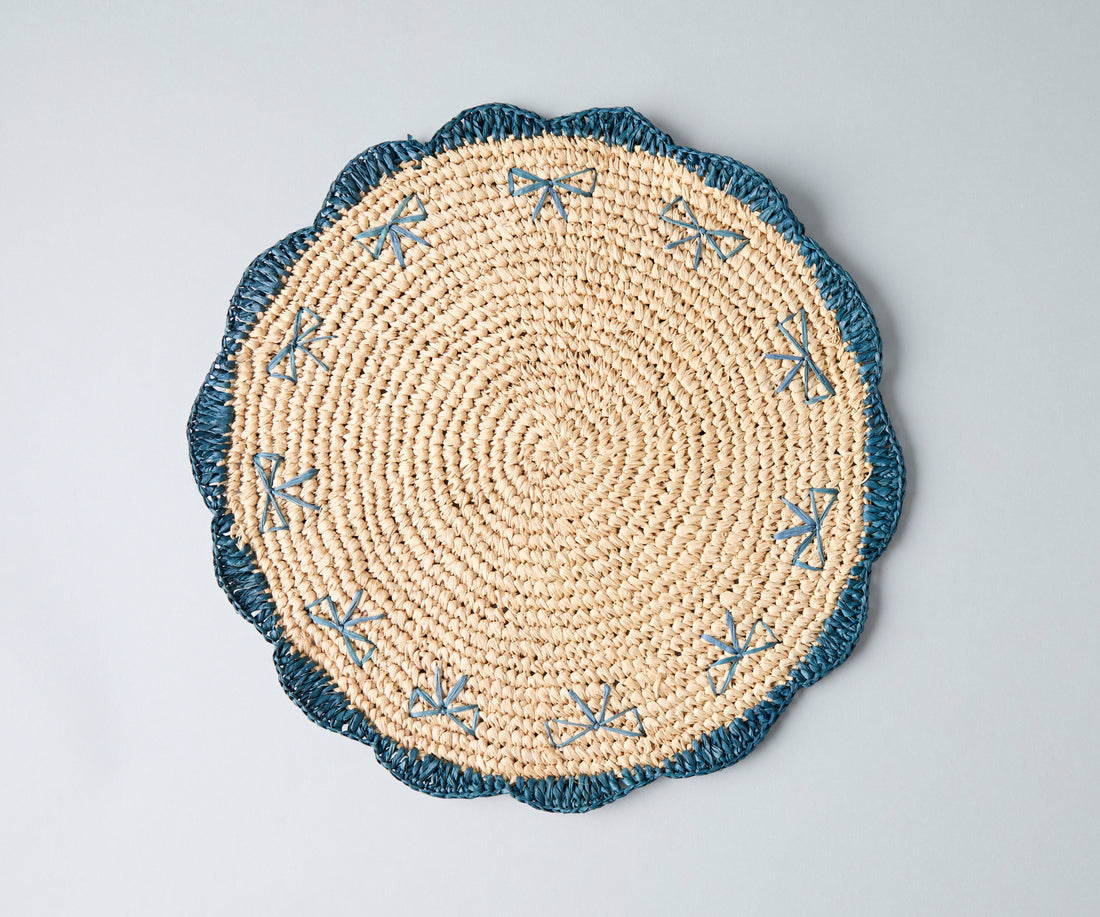 Payton James Handwoven Bow Placemats – Hand-Crocheted Raffia Palm Table Decor