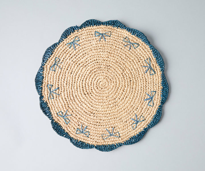 Payton James Handwoven Bow Placemats – Hand-Crocheted Raffia Palm Table Decor