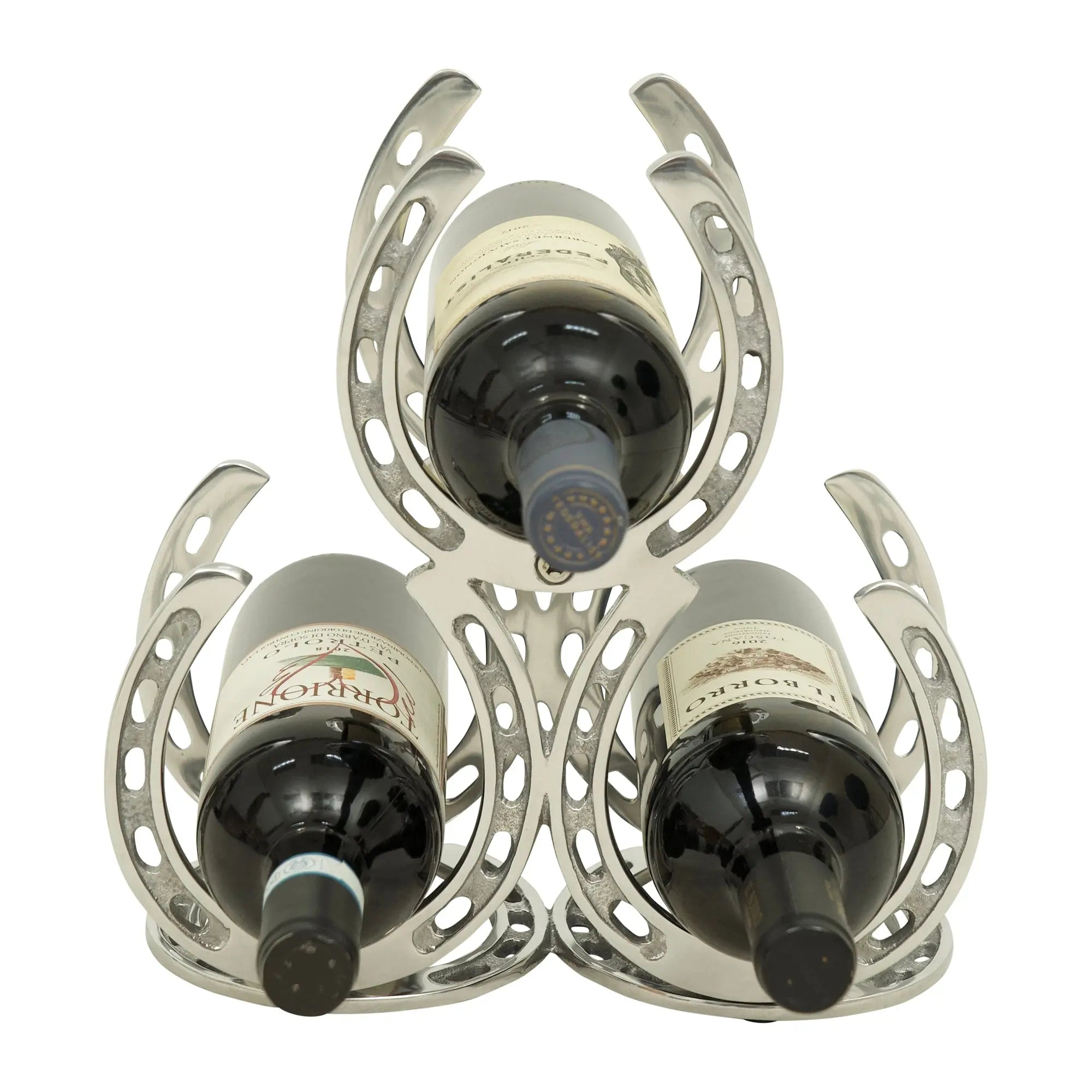 Huntley Horseshoe 3-Bottle Wine Rack – Aluminum Silver Finish