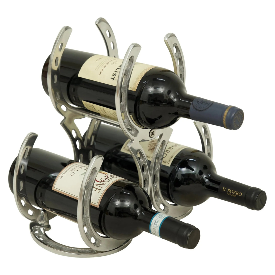 Huntley Horseshoe 3-Bottle Wine Rack – Aluminum Silver Finish