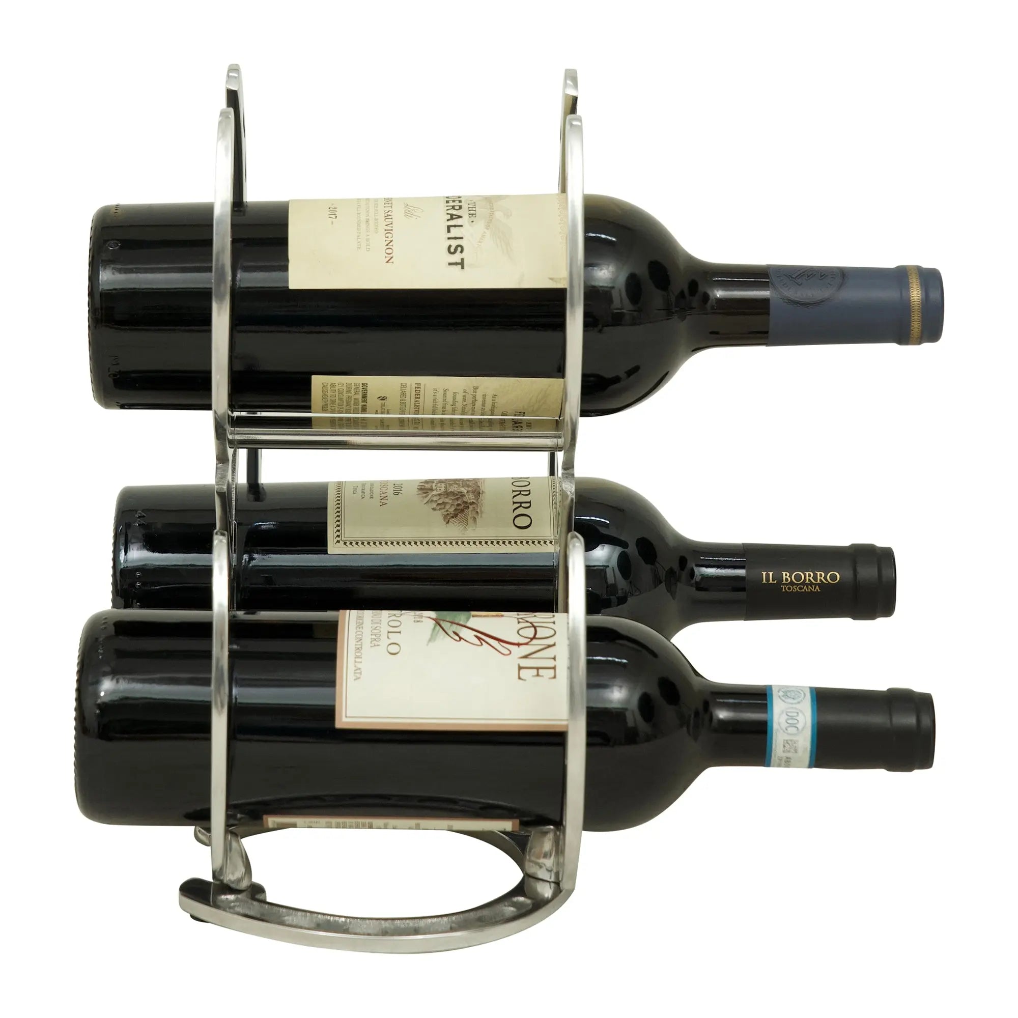 Huntley Horseshoe 3-Bottle Wine Rack – Aluminum Silver Finish