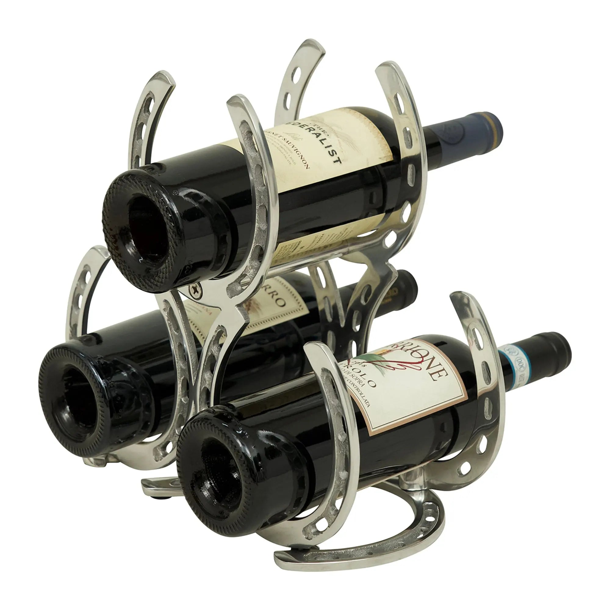 Huntley Horseshoe 3-Bottle Wine Rack – Aluminum Silver Finish