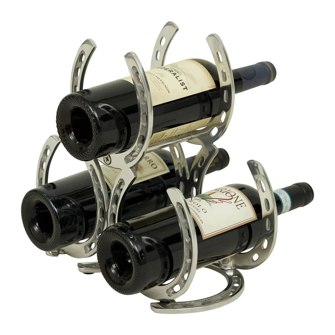 Huntley Horseshoe 3-Bottle Wine Rack – Aluminum Silver Finish
