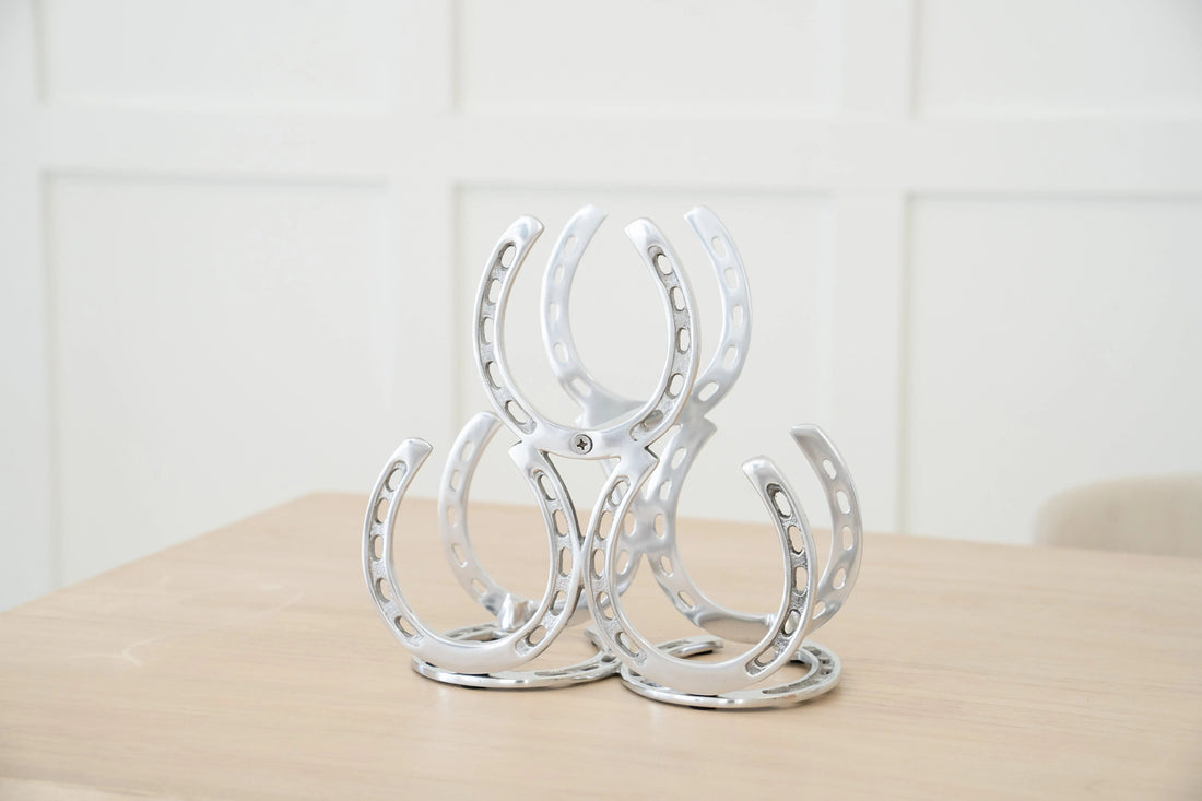 Huntley Horseshoe 3-Bottle Wine Rack – Aluminum Silver Finish
