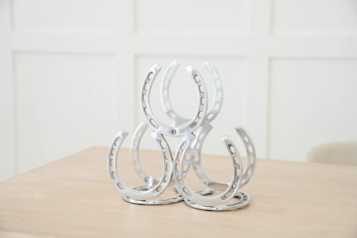 Huntley Horseshoe 3-Bottle Wine Rack – Aluminum Silver Finish