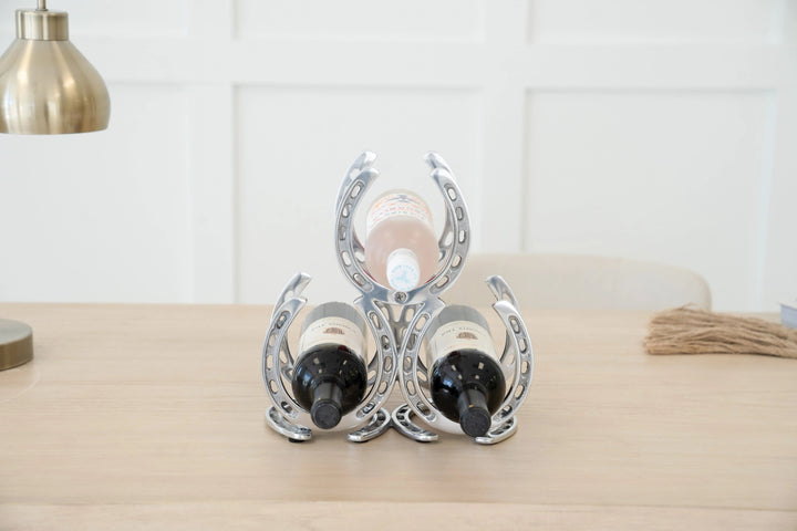 Huntley Horseshoe 3-Bottle Wine Rack – Aluminum Silver Finish