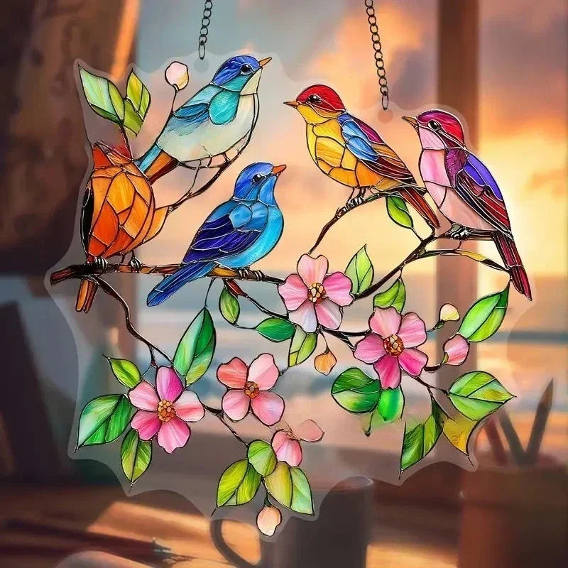 Enchanting Hummingbird Suncatcher – Vibrant Stained Glass Window Hanging Decor