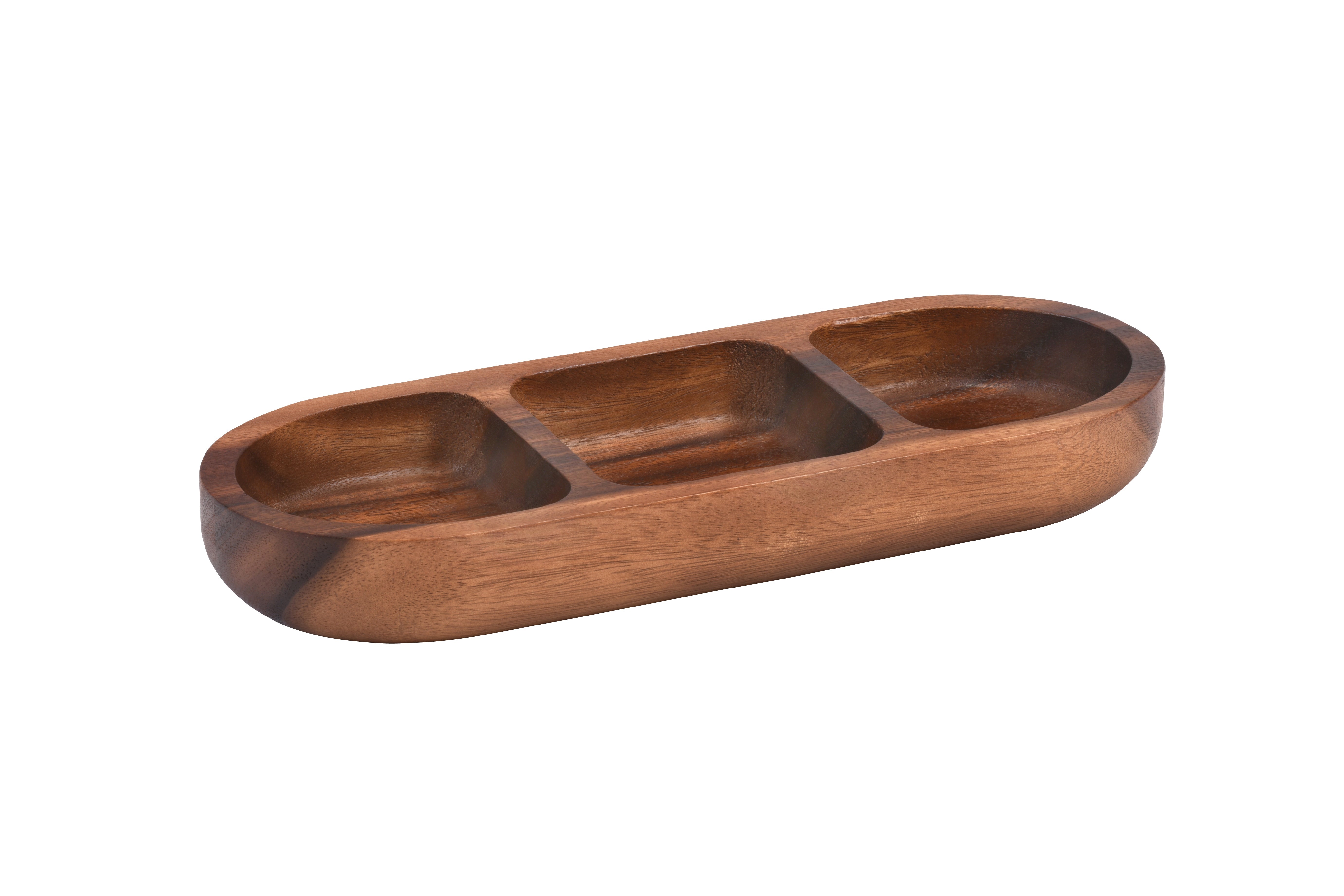 Acacia Wood 3-Compartment Candy Nut Tray Bowl - Rustic Serving Snack Dish