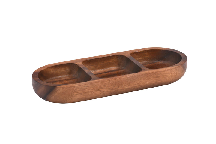 Acacia Wood 3-Compartment Candy Nut Tray Bowl - Rustic Serving Snack Dish
