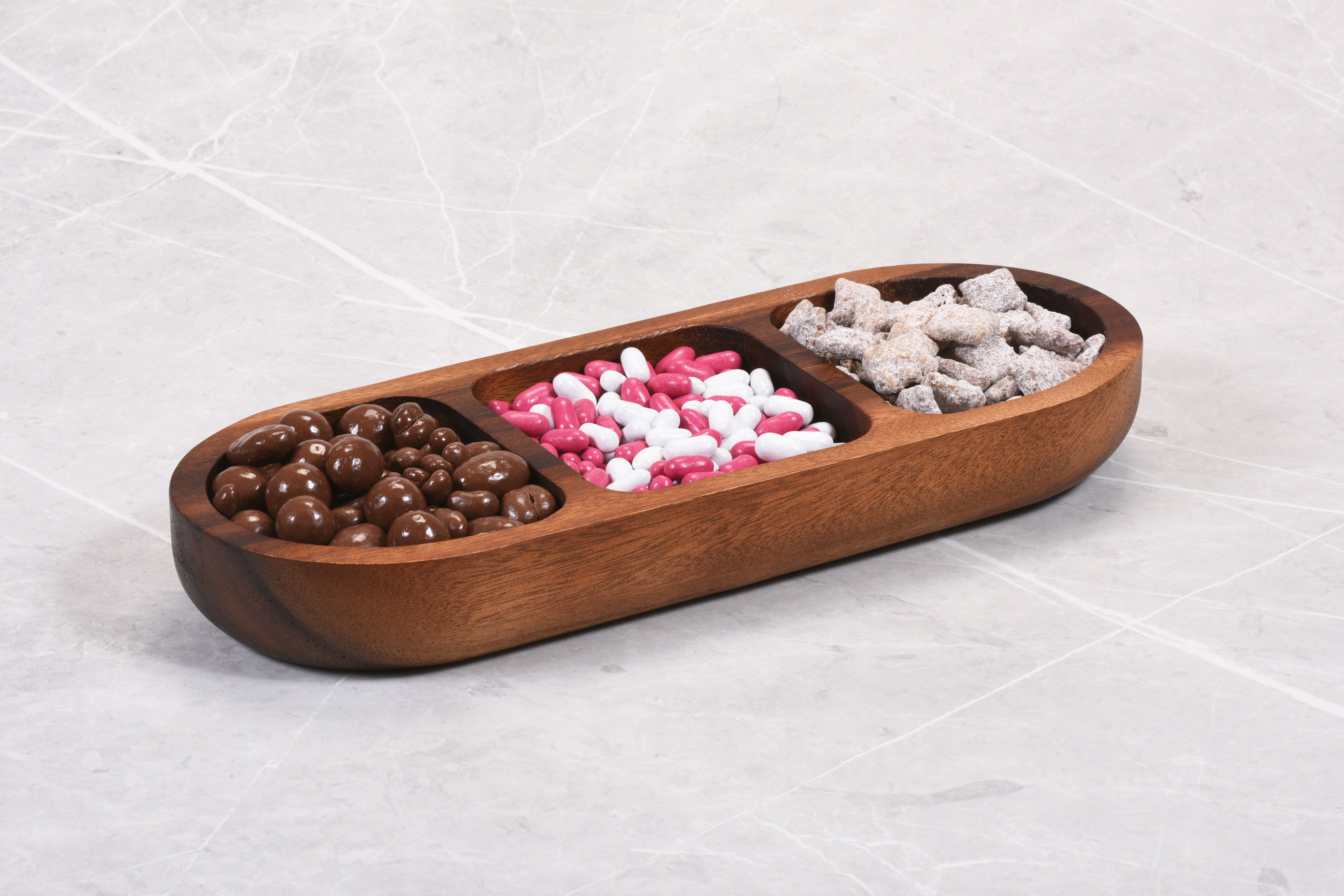 Acacia Wood 3-Compartment Candy Nut Tray Bowl - Rustic Serving Snack Dish