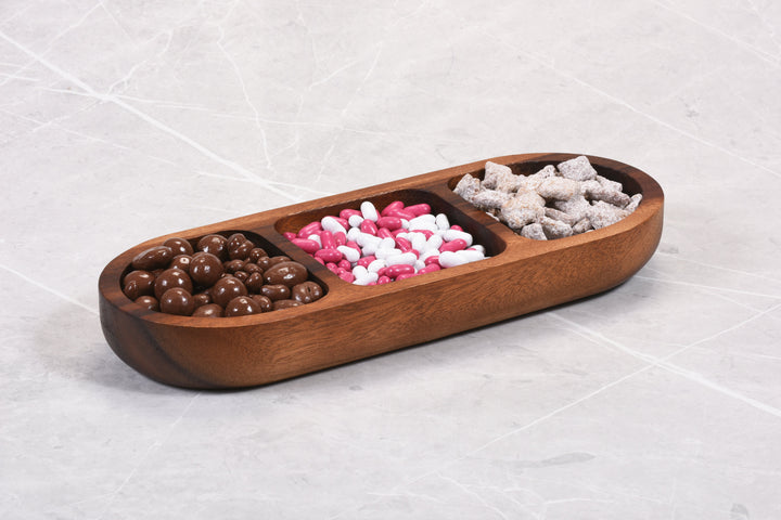 Acacia Wood 3-Compartment Candy Nut Tray Bowl - Rustic Serving Snack Dish