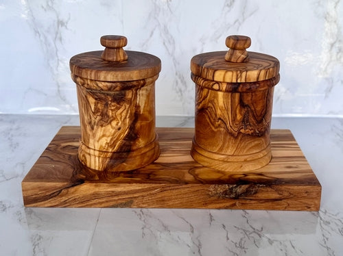 Olive Wood Canister Set - Handcrafted Kitchen Storage Jars With Carved Detail