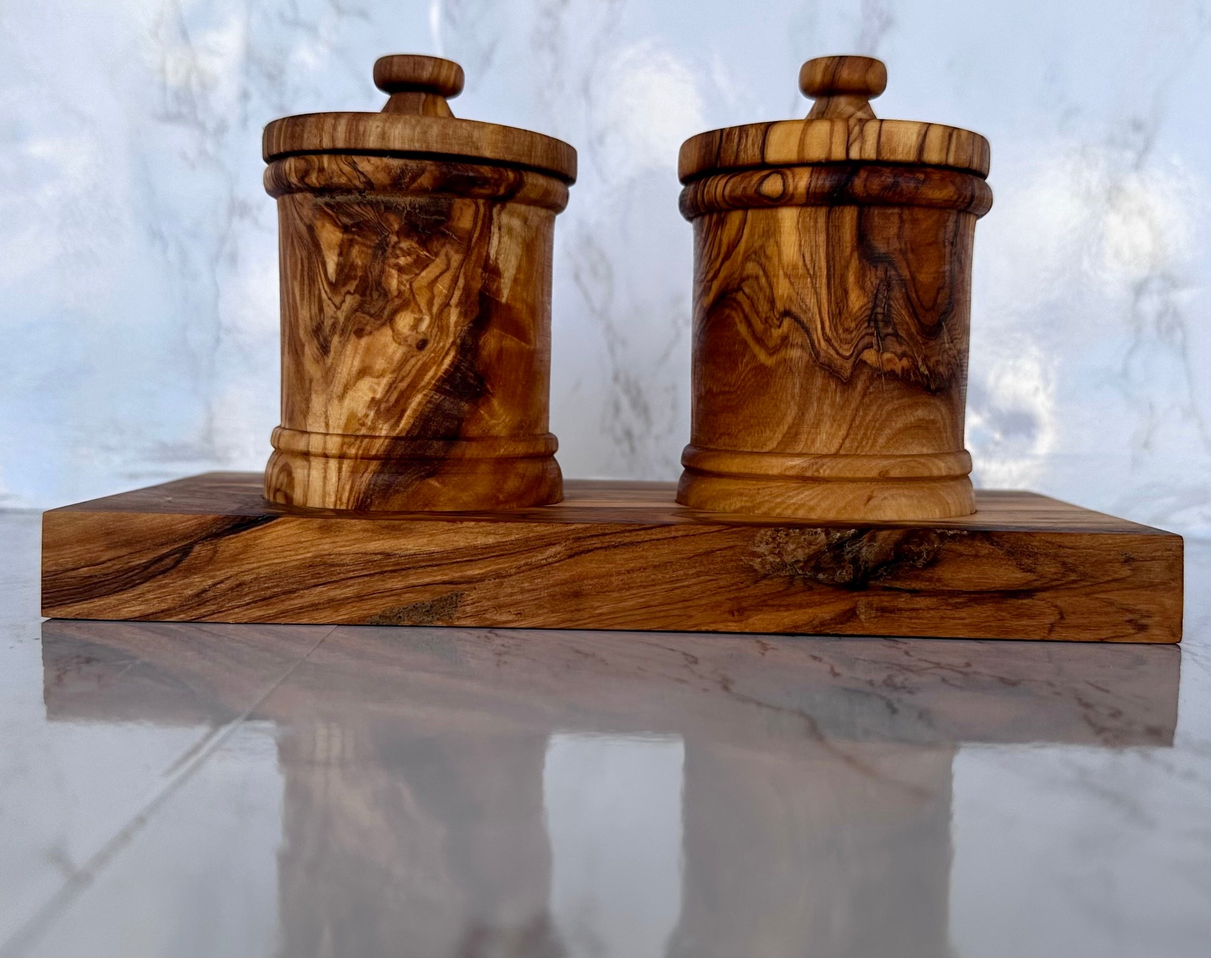 Olive Wood Canister Set - Handcrafted Kitchen Storage Jars With Carved Detail