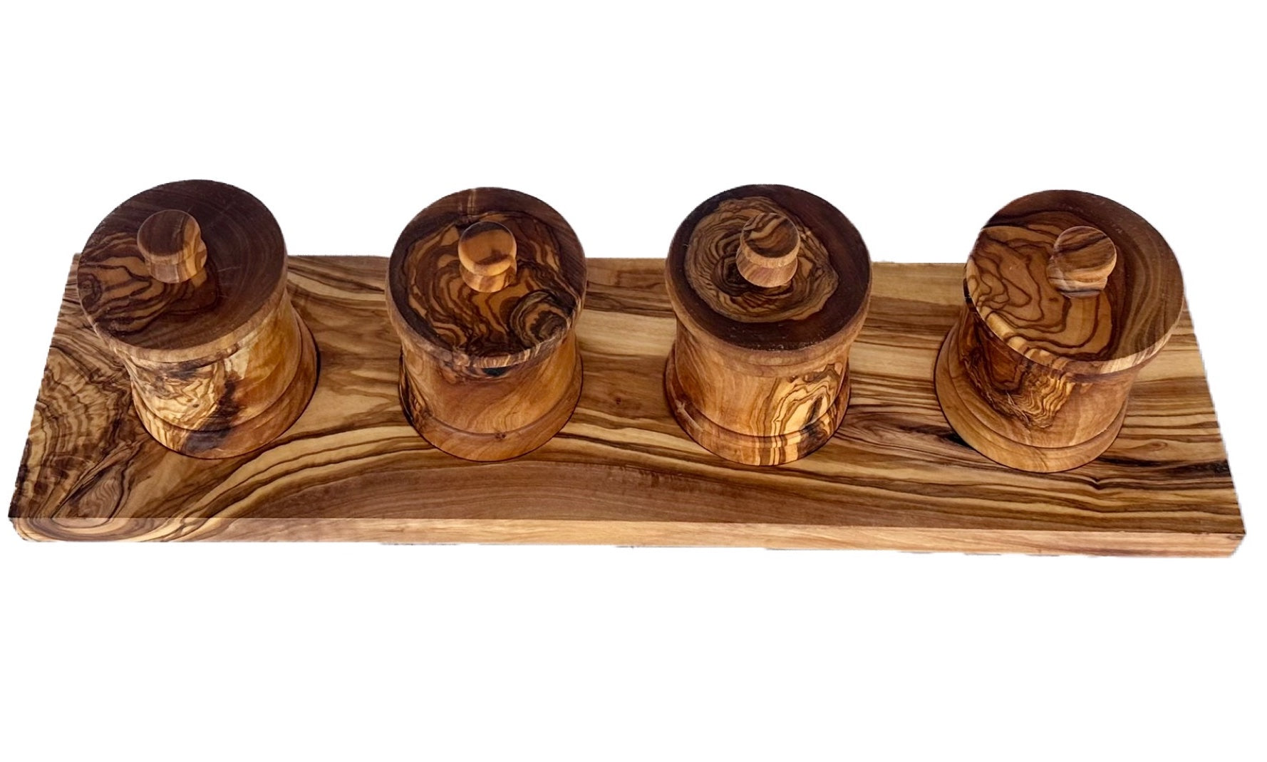 Olive Wood Canister Set - Handcrafted Kitchen Storage Jars With Carved Detail
